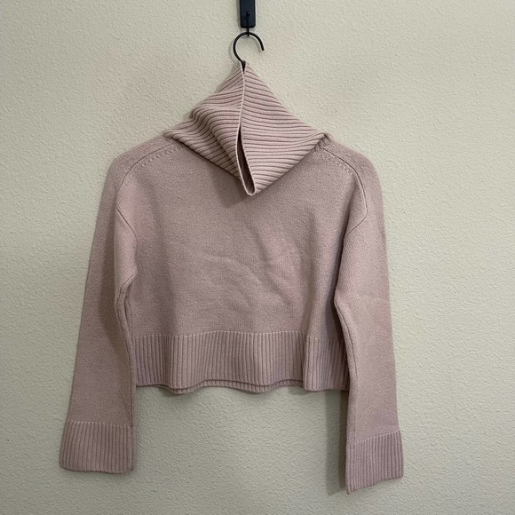 Aritzia Babaton Merino Wool Turtleneck Cropped Pullover Sweater Mauve Pink Small - Picture 2 of 12